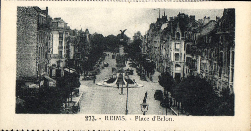 Reims - Place d'Erlon — vue de la place avec fontaine et bâtiments — éditeur CPAPHIL, n° 273