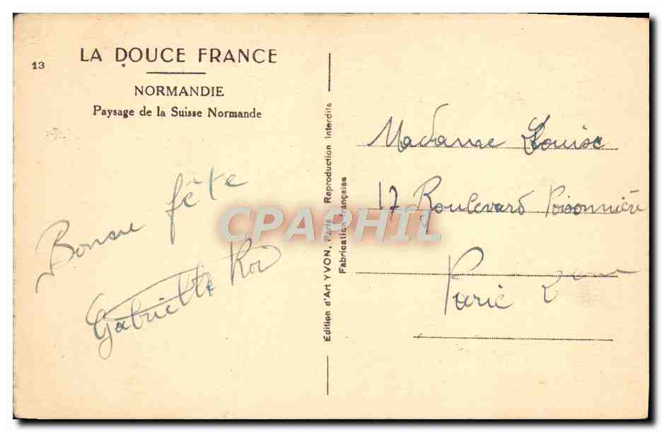 CPA La Douce France Normandie Paysage De La Suisse Normande Vache — Rückseite