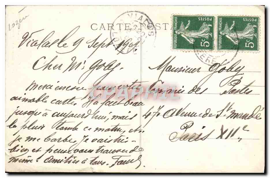 CPA Las Lozere Pittoresque Vialas Cascade de la Zourdouze — Rückseite