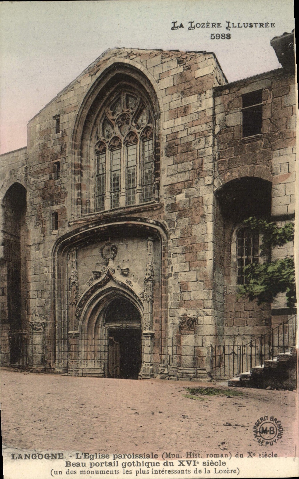 Langogne - L'église paroissiale - Beau portail gothique du XVIe siècle (Mon. Hist. roman) du XVe siècle