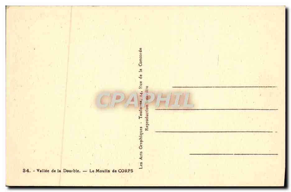 CPA Vallee de la Dourbie Le Moulin de Corps — Verso
