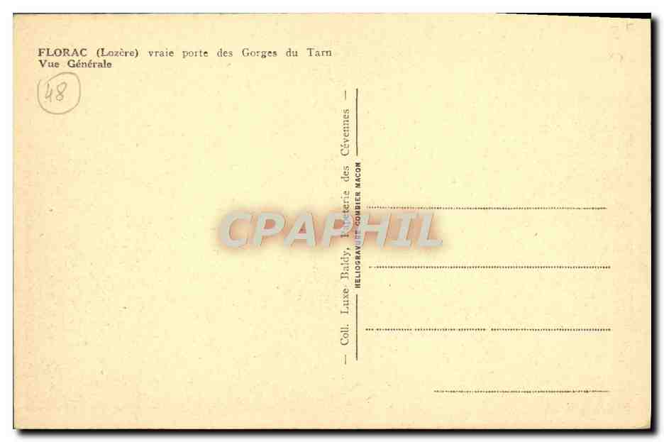 Florac (Lozère) — vraie porte des Gorges du Tarn — vue générale — Héliogravure Gombier Macon — Reverso