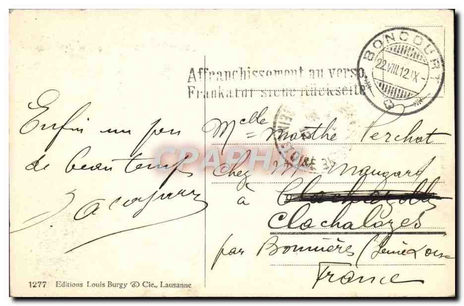 CPA Les Gorges de Moutier Jura Bernois  — Rückseite
