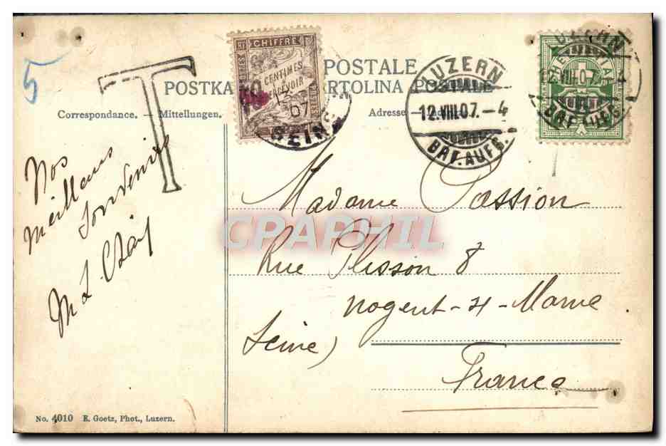 CPA Luzerr u Pilatus — Rückseite