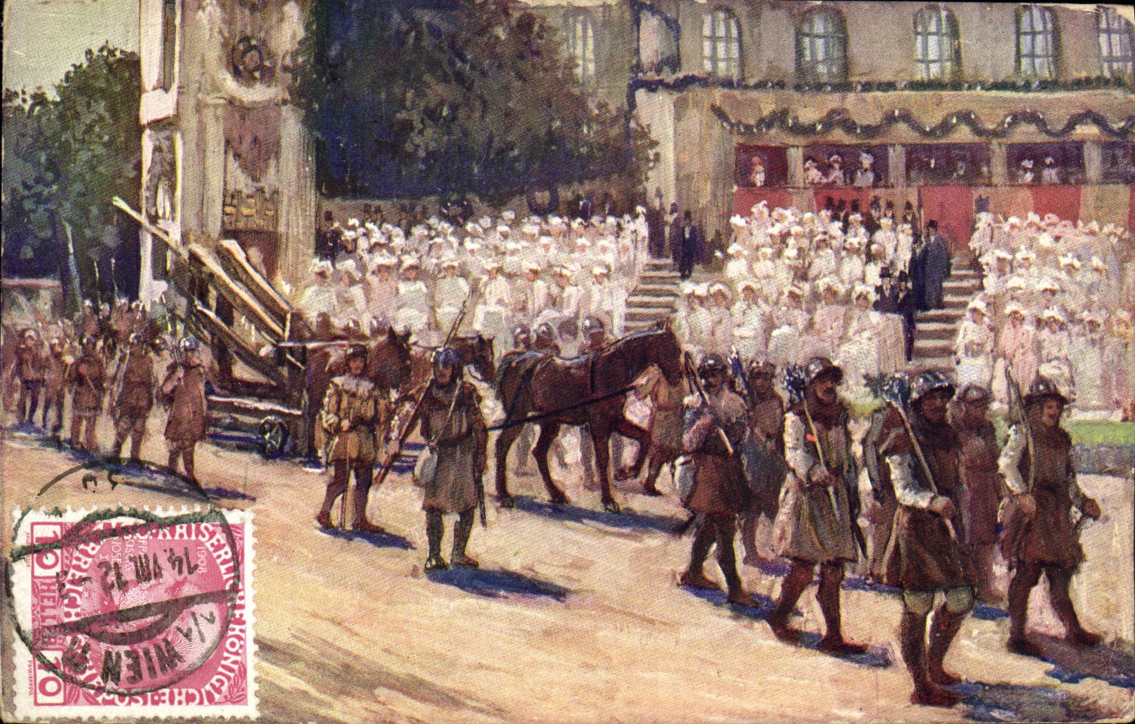 CPA Kaiser Jubil Huldigungsfestzug Wien 1908 Militaria