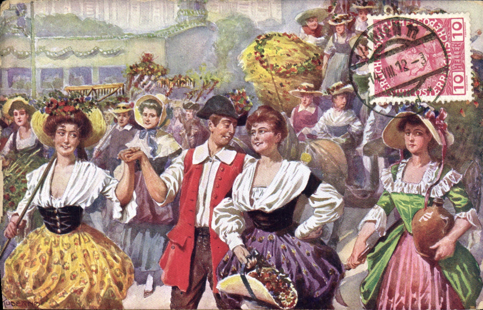 CPA Kaiser Jubil Huldigungsfestzug Wien Gruppe Zeit Kaiser Josefs 1908 Folklore 