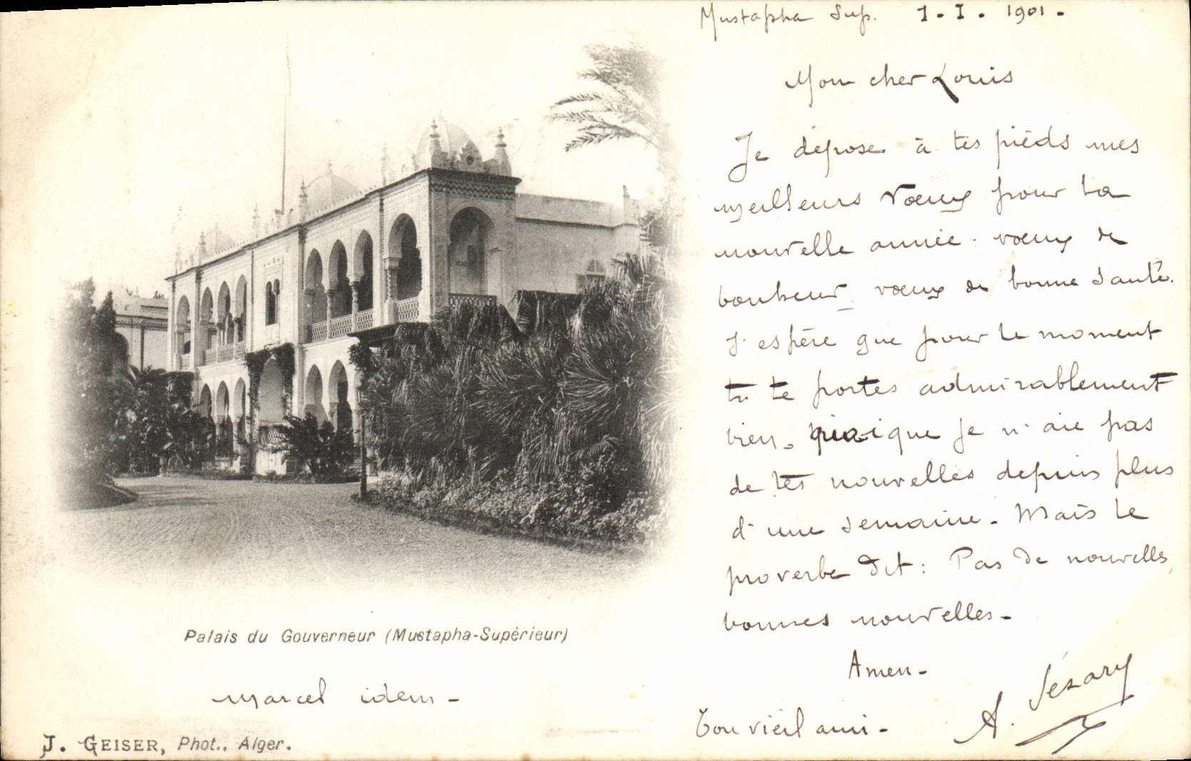 Palais du Gouverneur (Mustapha-Supérieur) — Alger — J. Geiser, Phot. Alger
