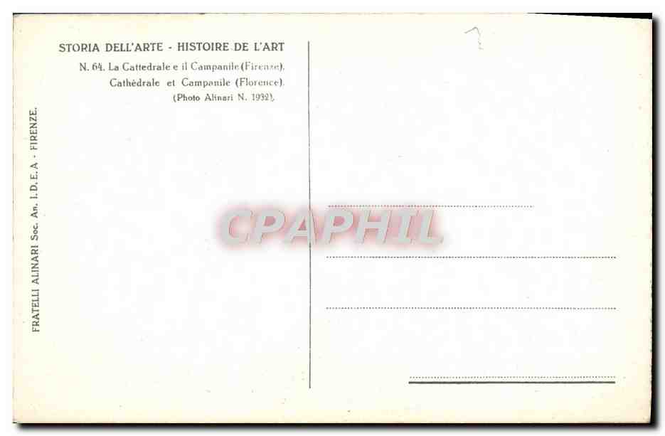 CPA Storia Dell'arte Histore De L'Art La Cattedrale E Il Campanile Cathedrale Et Campanile — Rückseite