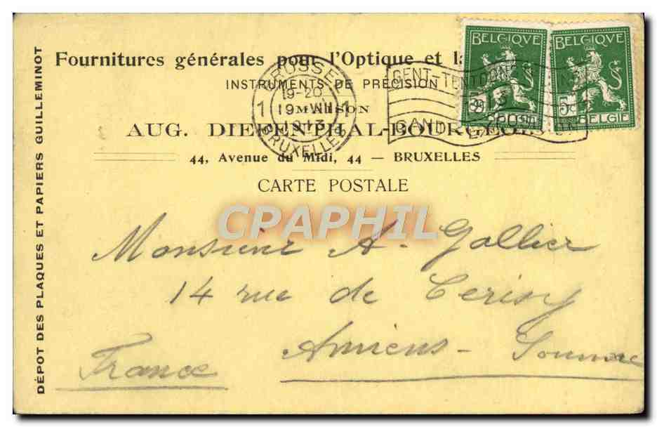Entier Diefenthal Fournitures generale pour l'optique et la Photographie Avenue du Midi Bruxelles Optique
