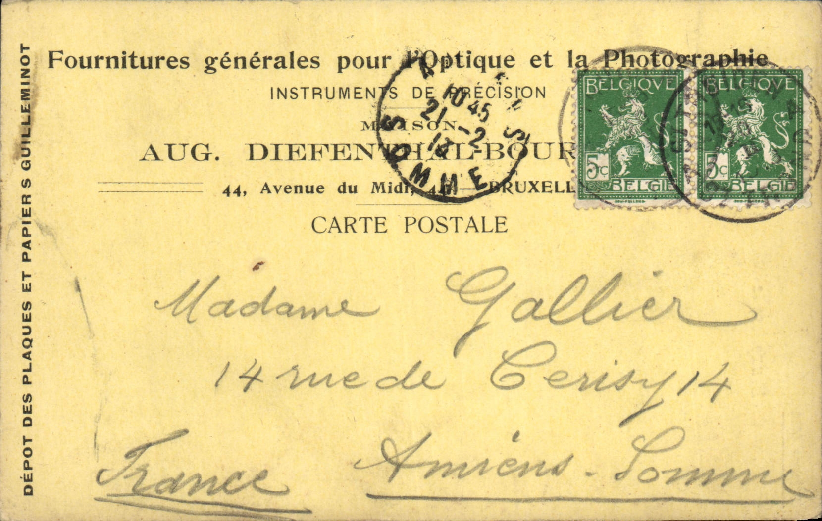 Entier Fournitures generale pour l'optique et la Photographie Avenue du Midi Bruxelles Optique