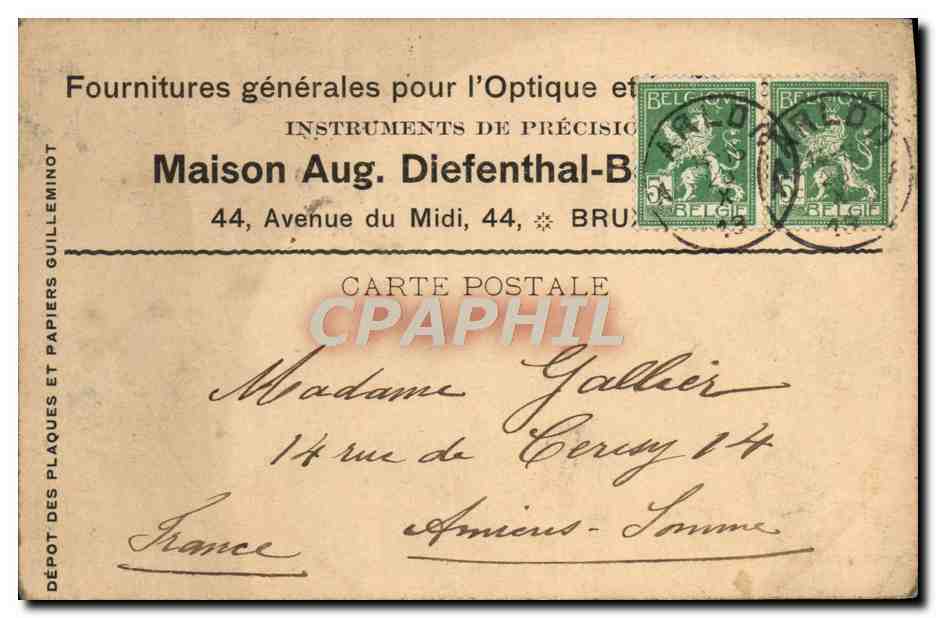 Entier Diefenthal Fournitures generale pour l'optique et la Photographie Avenue du Midi Bruxelles Optique