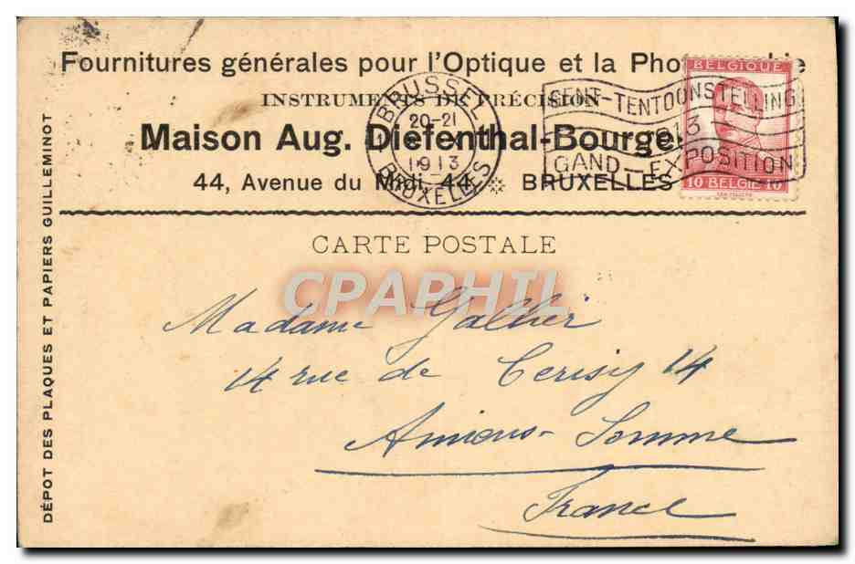 Entier Diefenthal Fournitures generale pour l'optique et la Photographie Avenue du Midi Bruxelles Optique