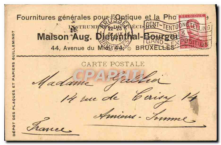Entier Diefenthal Fournitures generale pour l'optique et la Photographie Avenue du Midi Bruxelles Optique