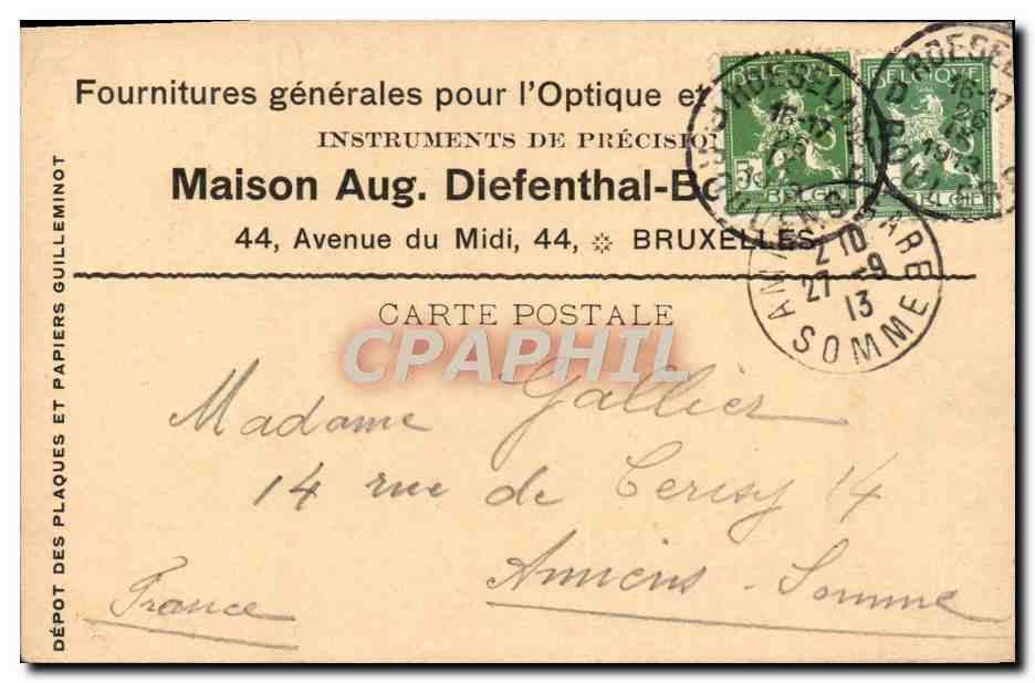 Entier Diefenthal Fournitures generale pour l'optique et la Photographie Avenue du Midi Bruxelles Optique