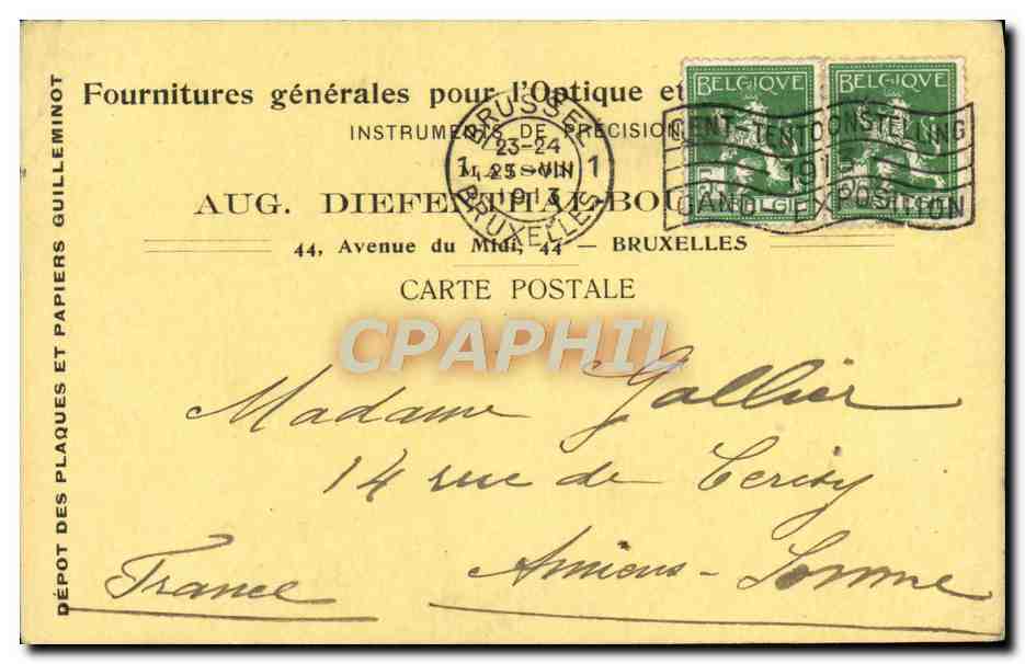 Entier Diefenthal Fournitures generale pour l'optique et la Photographie Avenue du Midi Bruxelles Optique