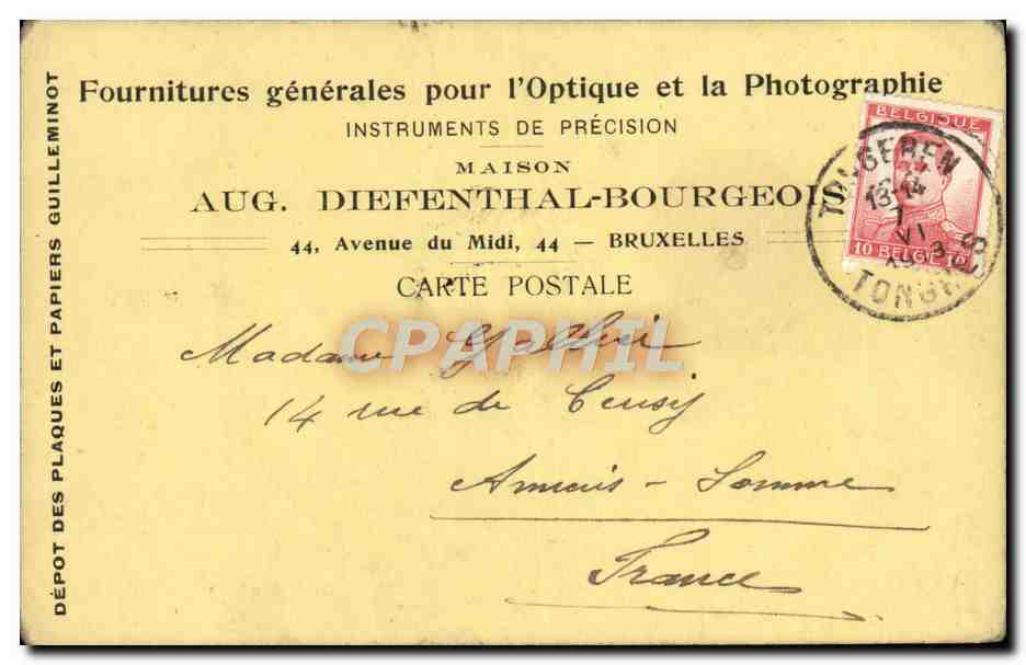 Entier Diefenthal Fournitures generale pour l'optique et la Photographie Avenue du Midi Bruxelles Optique