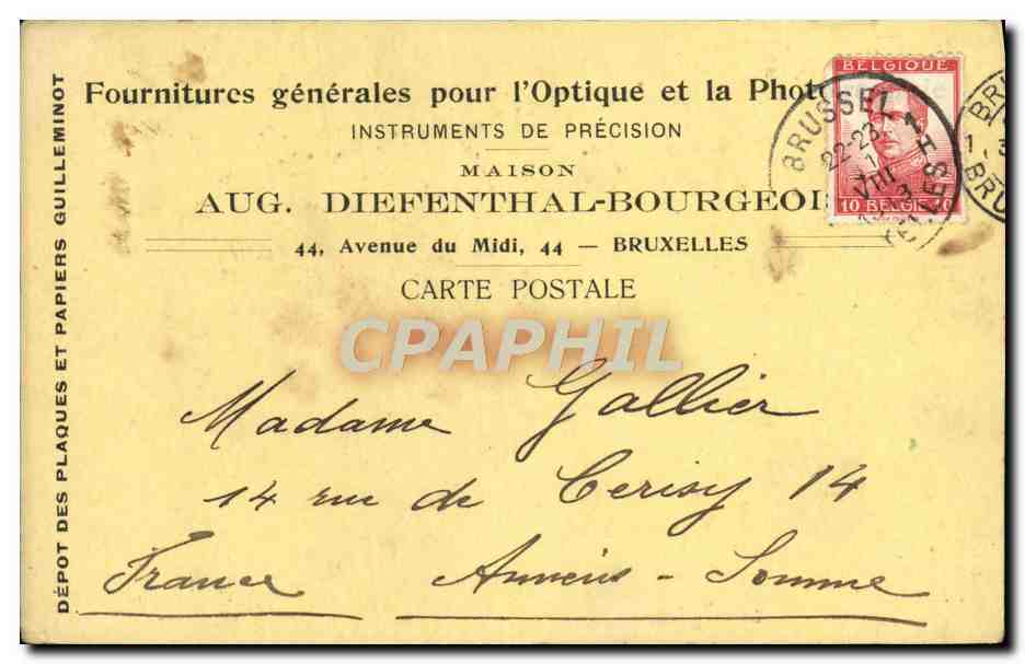 Entier Diefenthal Fournitures generale pour l'optique et la Photographie Avenue du Midi Bruxelles Optique