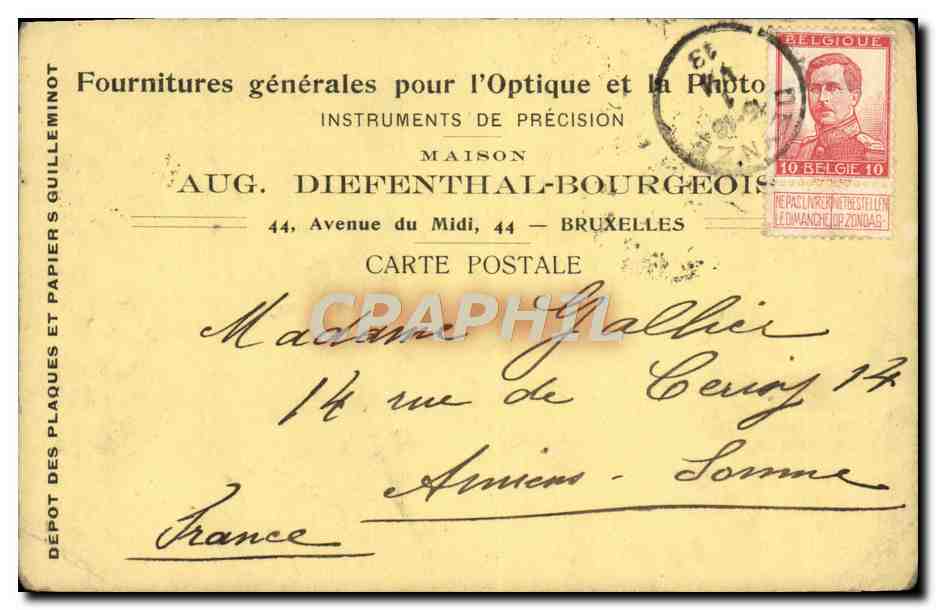 Entier Diefenthal Fournitures generale pour l'optique et la Photographie Avenue du Midi Bruxelles Optique