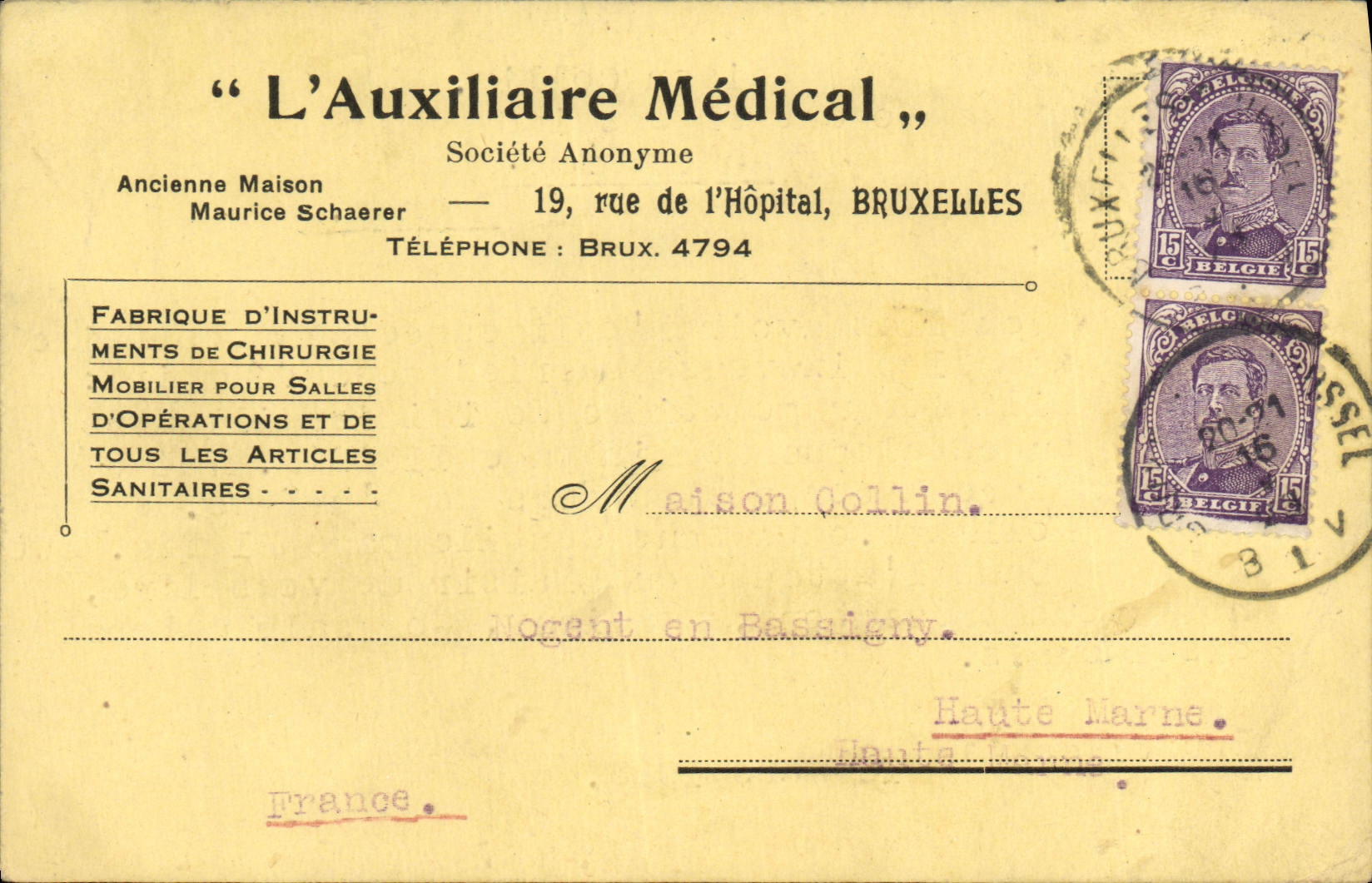 Entier L'Auxiliaire Medical Rue De L'Hospital Bruxelles Chrirurgie 