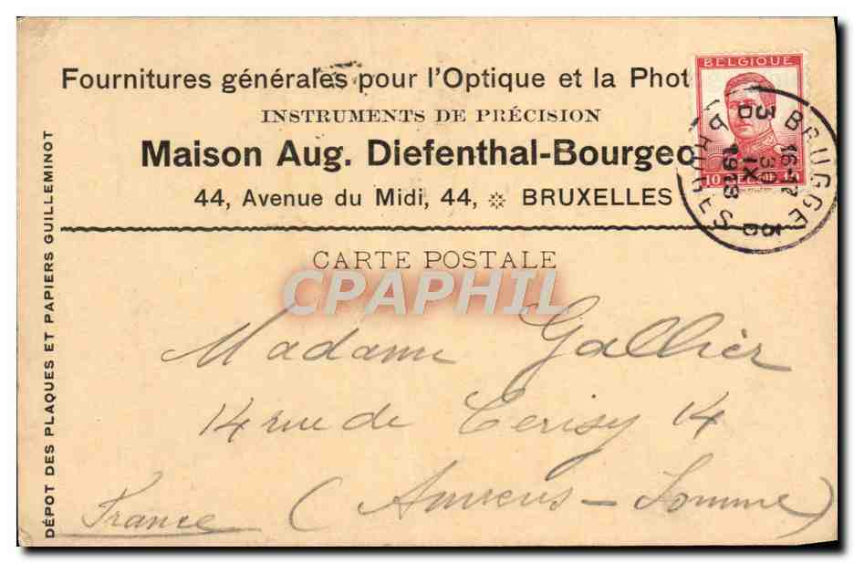 Entier Diefenthal Fournitures generale pour l'optique et la Photographie Avenue du Midi Bruxelles Optique