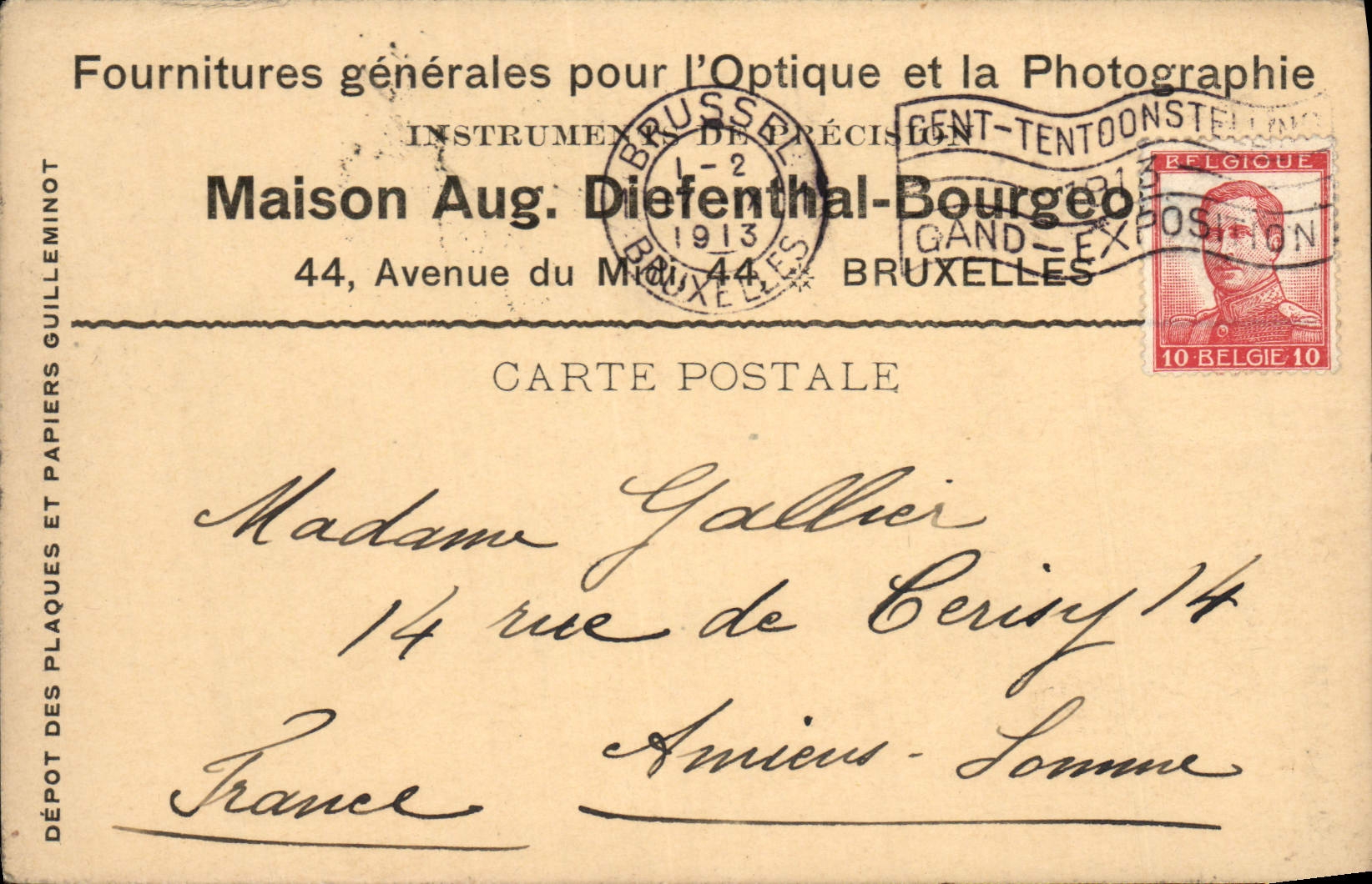 Entier Diefenthal Fournitures generale pour l'optique et la Photographie Avenue du Midi Bruxelles Optique