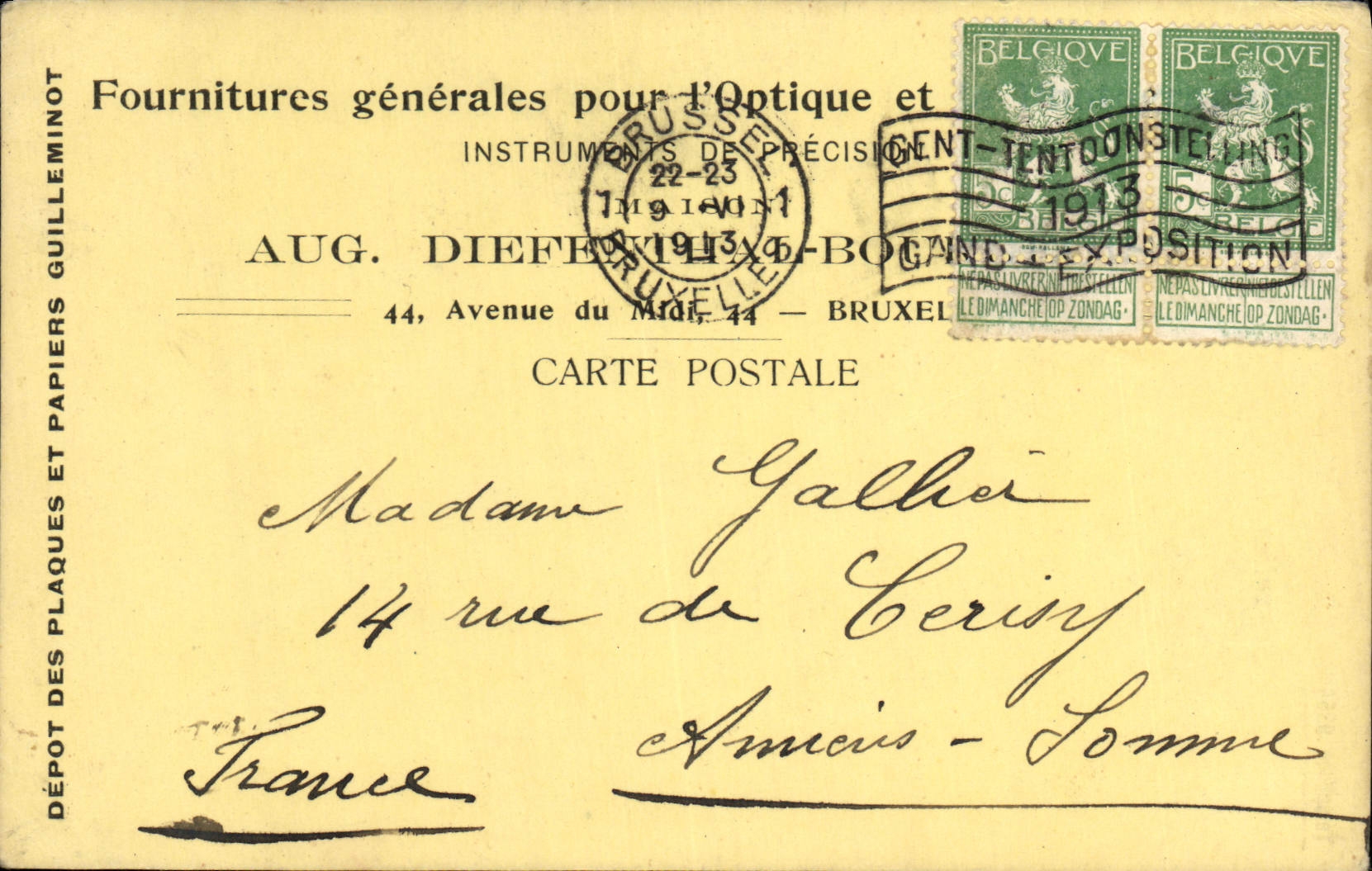 Entier Diefenthal Fournitures generale pour l'optique et la Photographie Avenue du Midi Bruxelles Optique