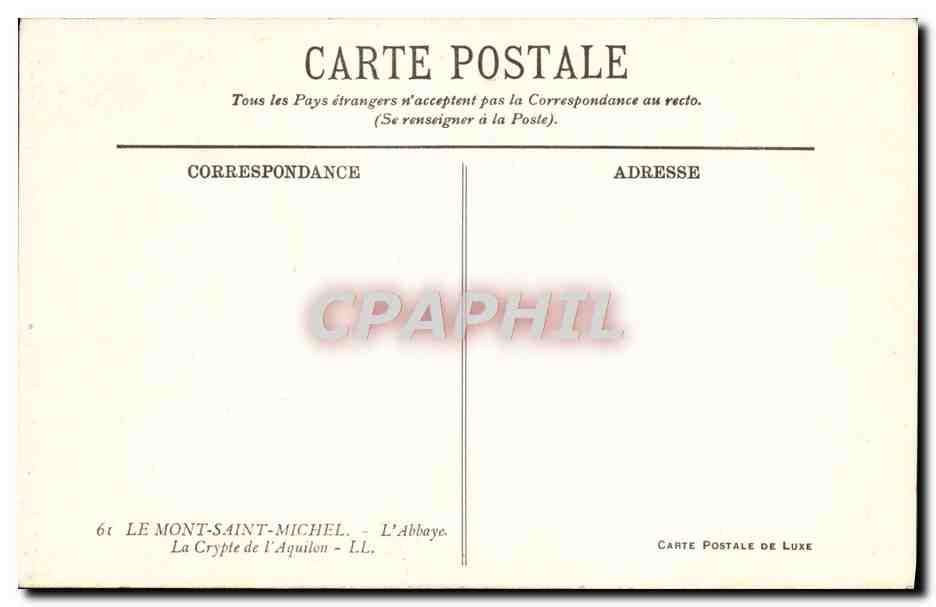 La Crypte de l'Aquilon — L'Abbaye — Carte Postale de Luxe — Reverso