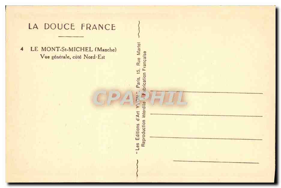 CPA La Douce France Le Mont St Michel Vue Generale Cote Nord Est — Verso
