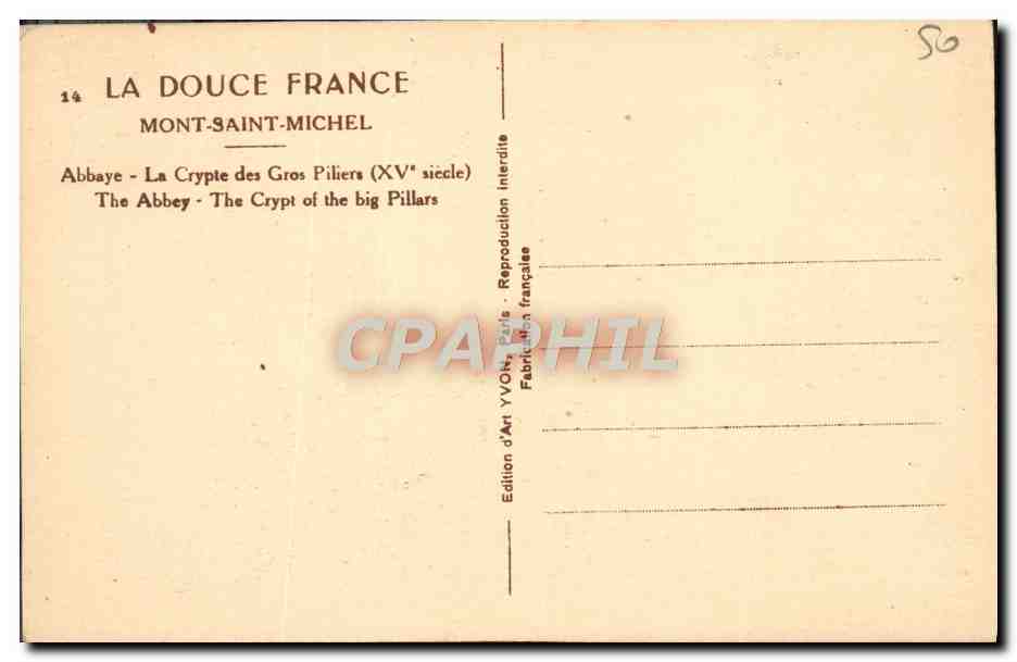 CPA La Douce France Mont Saint Michel Abbaye La Crypte Des Gros piliers  — Verso