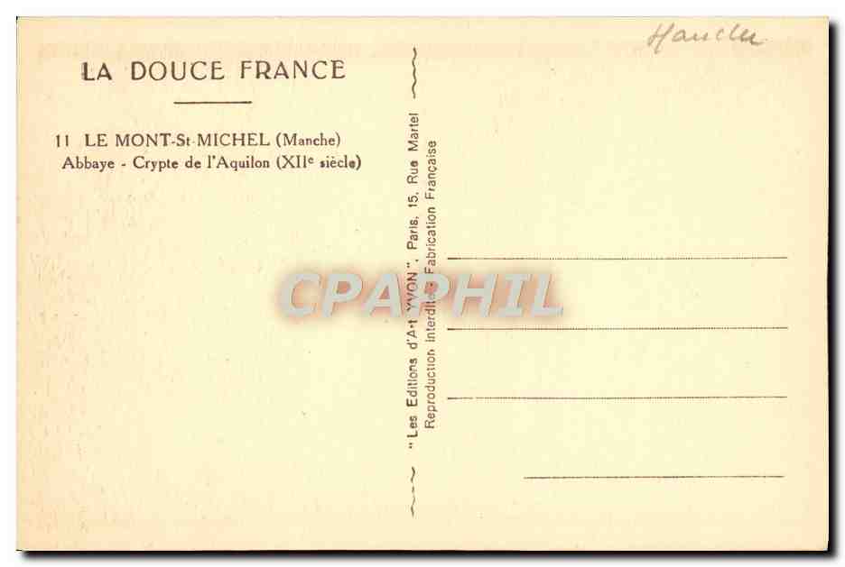 CPA La Douce France Le Mont St Michel Abbaye Crypte De l'Aquilon — Verso