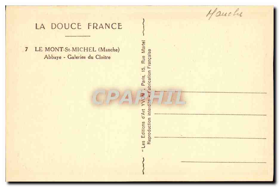 CPA La Douce France Le Mont St Michel Abbaye Galeries Du Cloitre — Verso