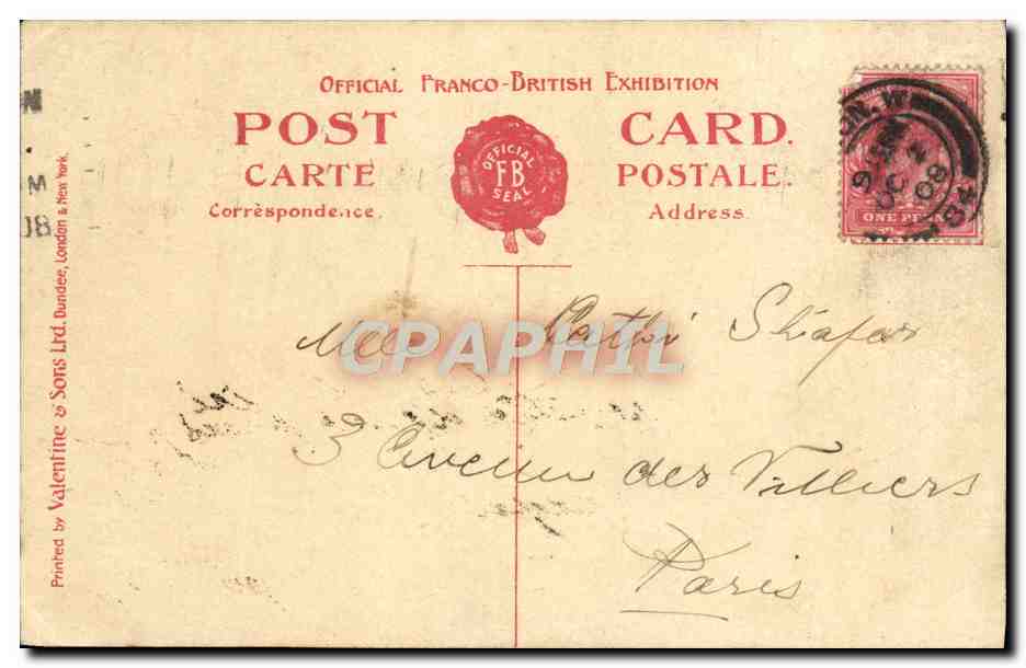 CPA City Campana De Paris Pavilion Franco British Exhibition London 1908 — Rückseite