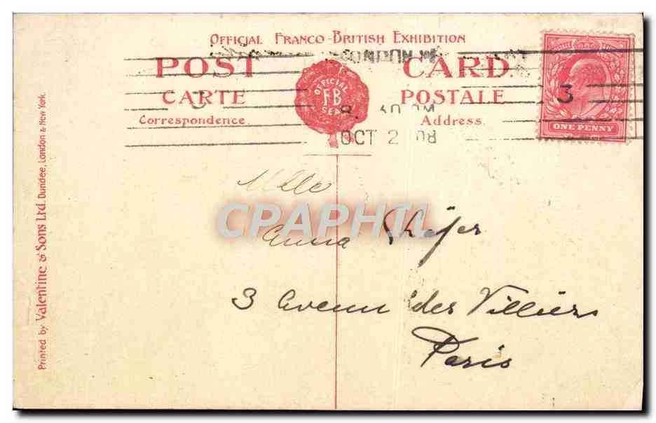 CPA Algerian Pavillon Franco British Exhibition London 1908 — Rückseite