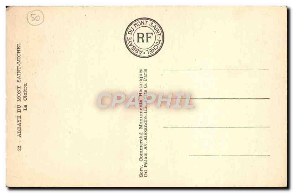 CPA Abbaye Du Mont Saint Michel Le Cloitre — Verso