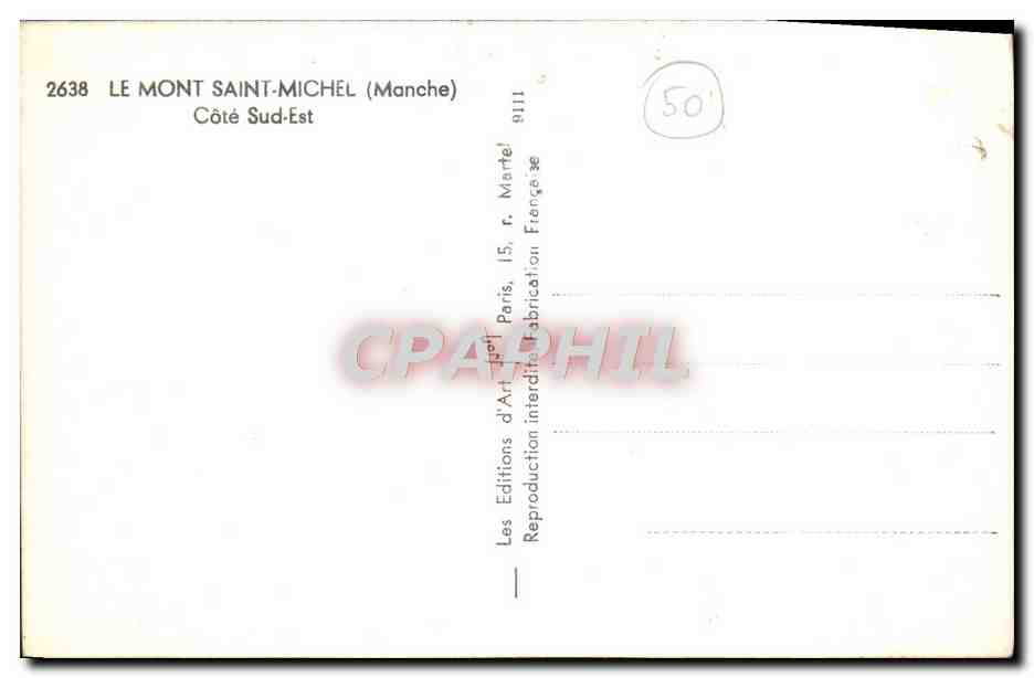 CPA Le Mont Saint Michel Cote Sud Est — Verso