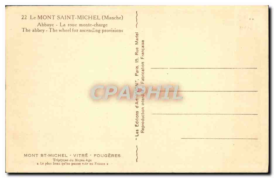 Mont Saint-Michel — La roue monte-charge — Les Éditions d'Art-VAN, Paris — Verso