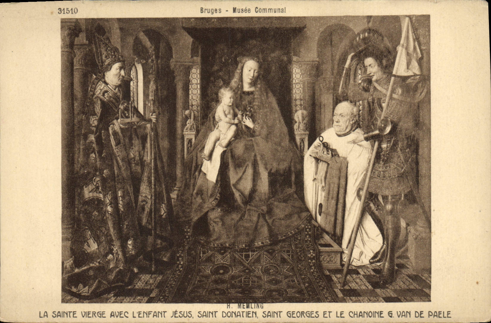 CPA Bruges Musee Communal La Sainte Vierge Avec L'Enfant Jesus Saint Donatien Saint Georges
