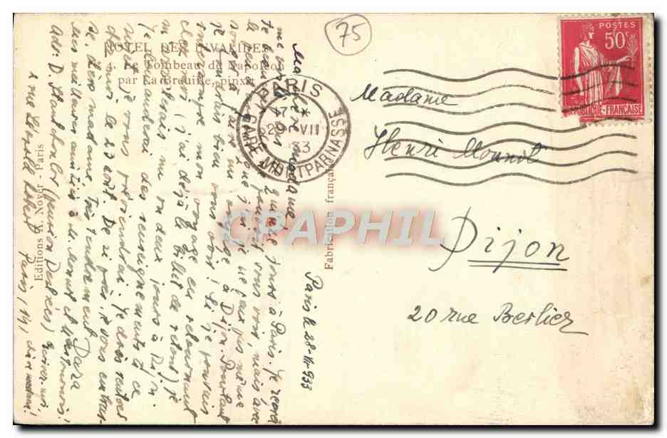 CPA Paris Invalides Tombeau de Napoleon 1Er — Verso