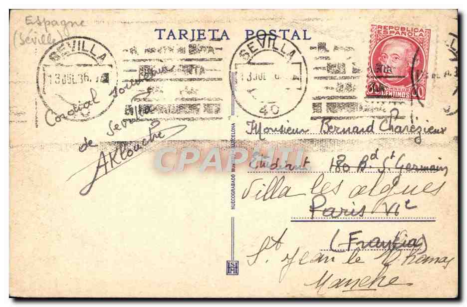 CPA Sevilla Aleazar Patio de las munecas — Rückseite