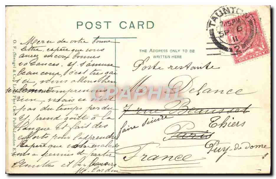 CPA Taunton From French Wair — Rückseite