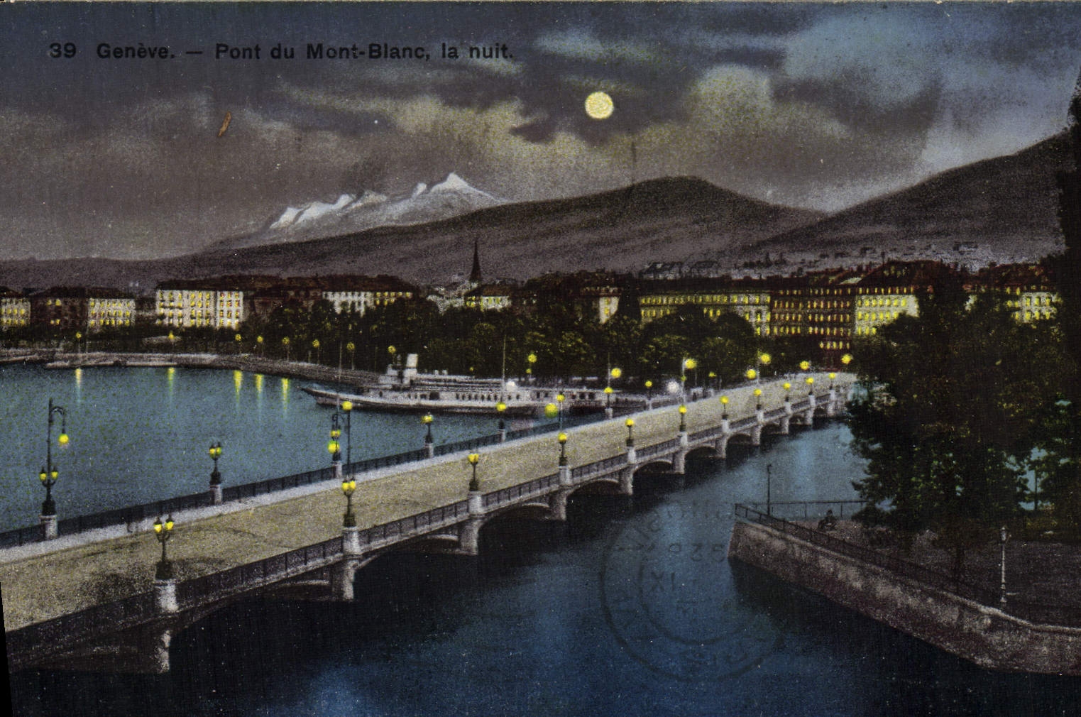 CPA Geneve Pont du Mont Blanc la nuit 