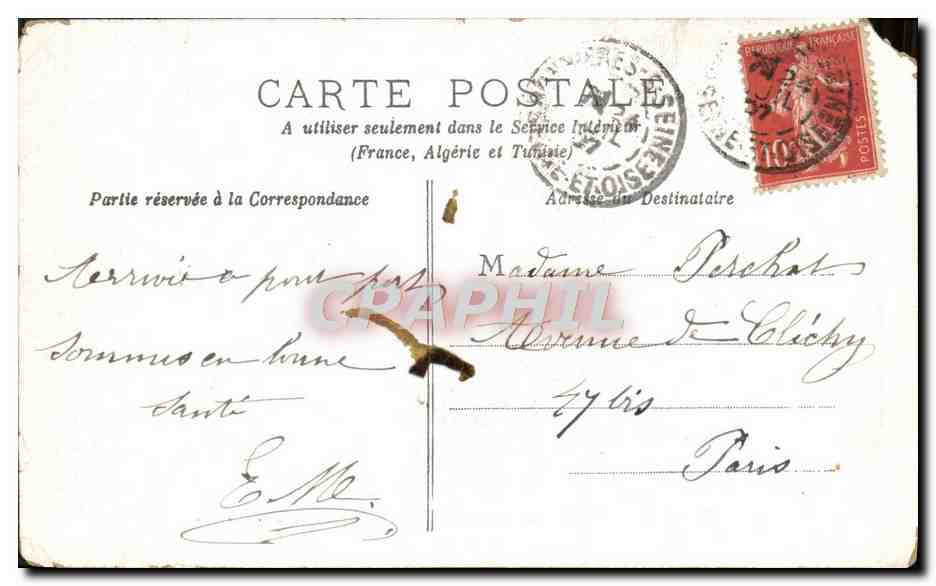 CPA Geneve Hotel des Postes et rue du Mont Blanc — Verso
