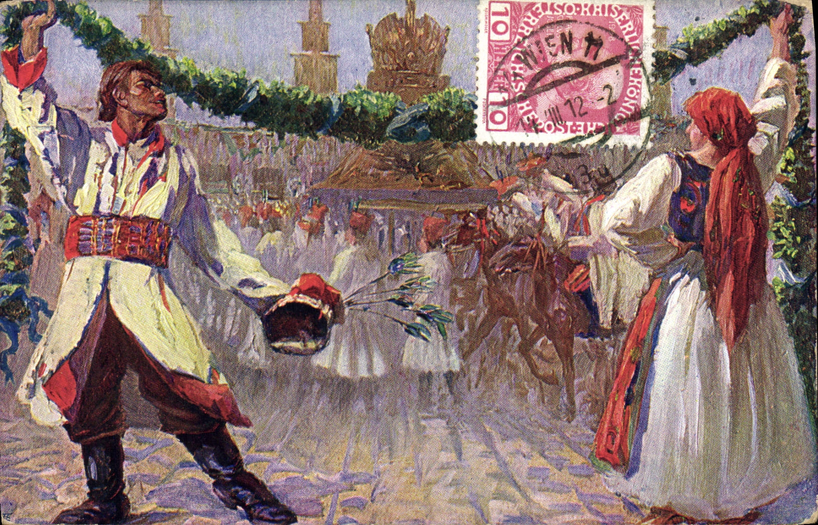 CPA Kaiser Jubil Huldingungsfestug Wien 1908 Danse Folklore
