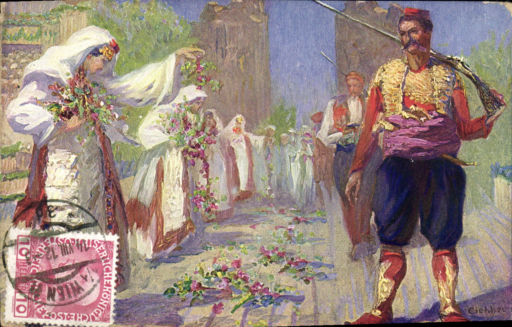 CPA Kaiser Jubil Huldingungsfestug Wien 1908 Autriche Folklore 
