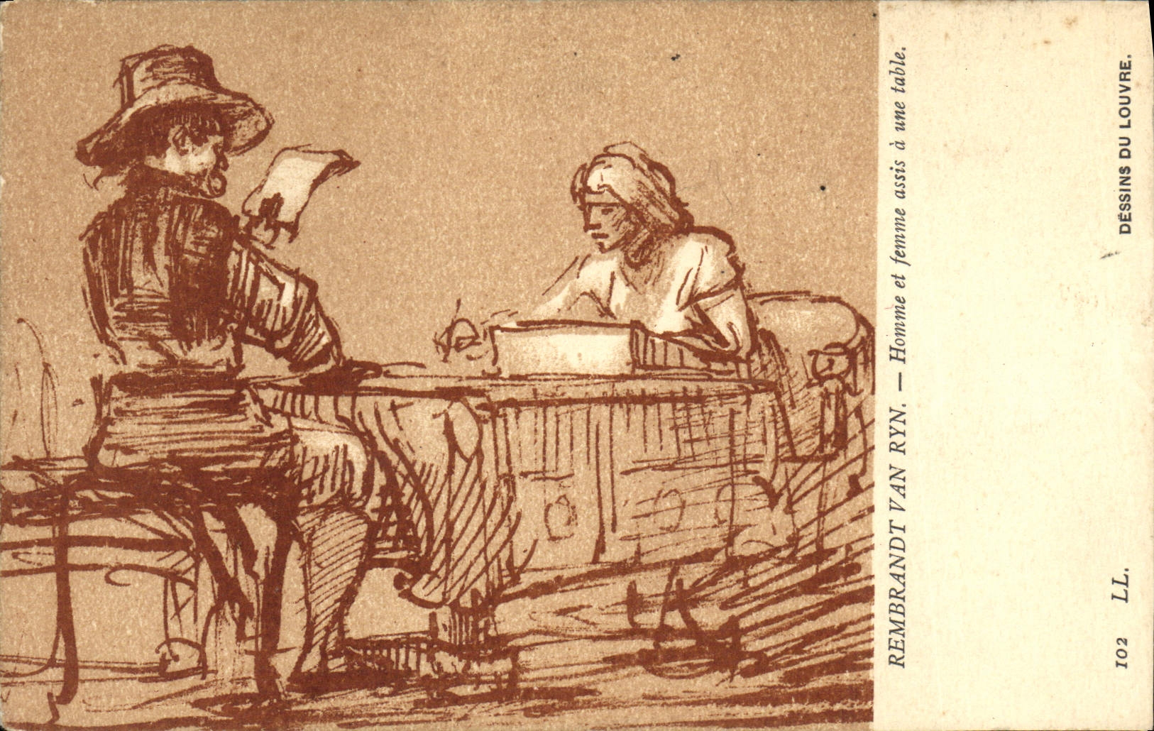 CPA Rembrandt Van Ryn Homme et Femme assis a Une Table Dessins du Louvre