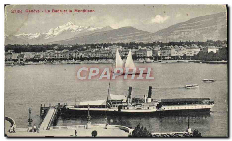 CPA Geneve La Rade et le Montblanc Bateau