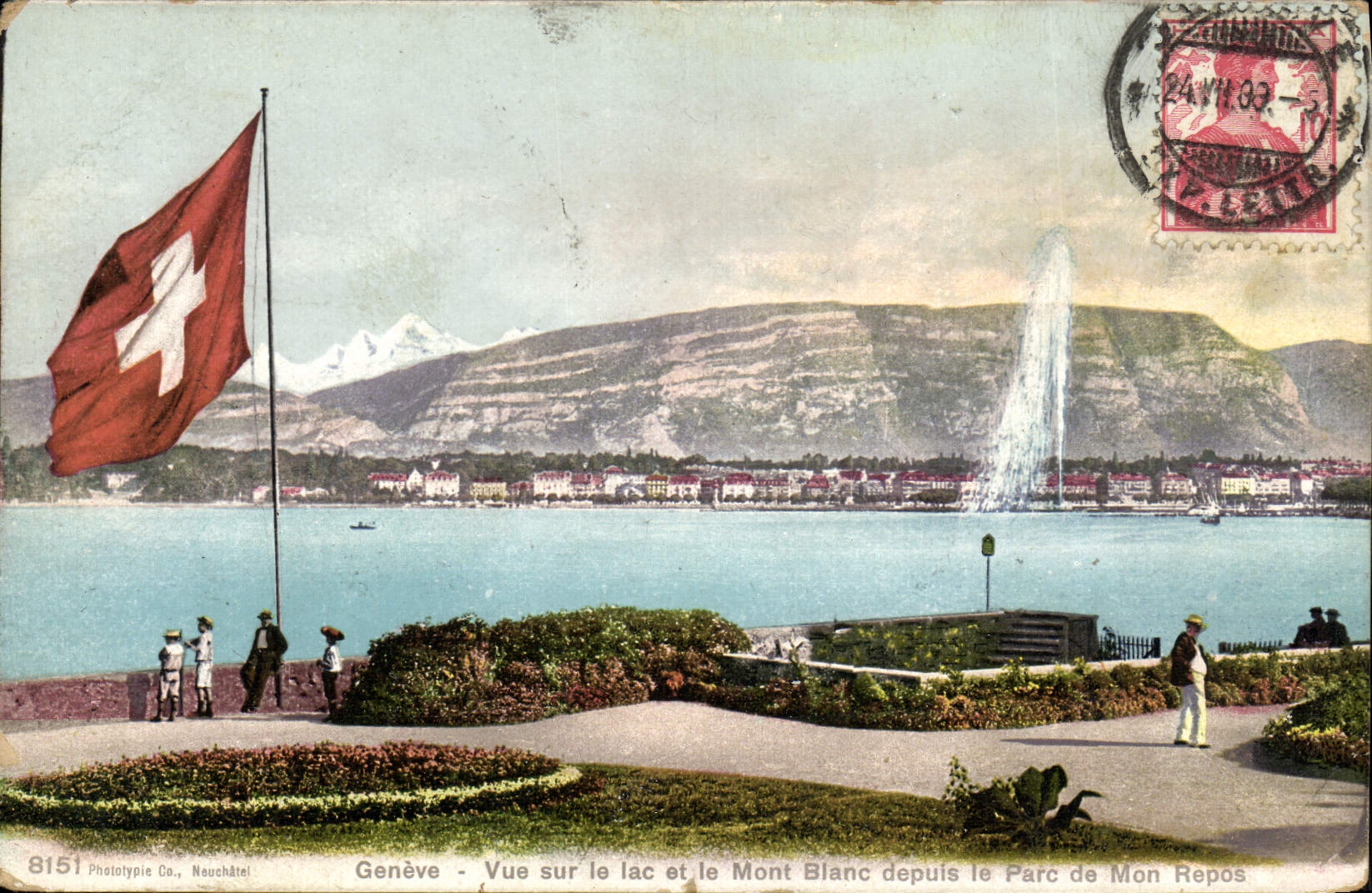 CPA Geneve Vue Sur le Lac et le Mont Blanc Depuis le Parc de Mont Repos