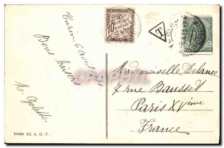 CPA Torino Ponte Umberto I e Monte dei Cappuccini — Rückseite