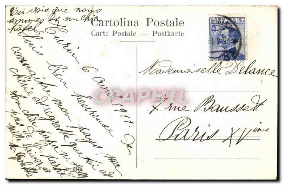 CPA Grand Hotel suisse Terminus Turin vis a vis d ela gare — Rückseite