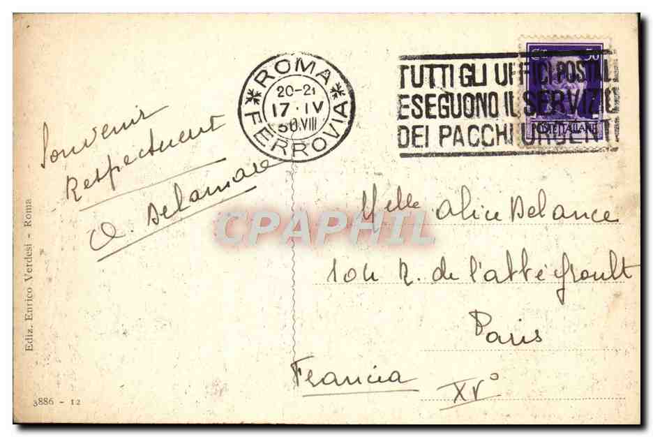 CPA Roma Monumento a Vittorio Emanuele II — Rückseite